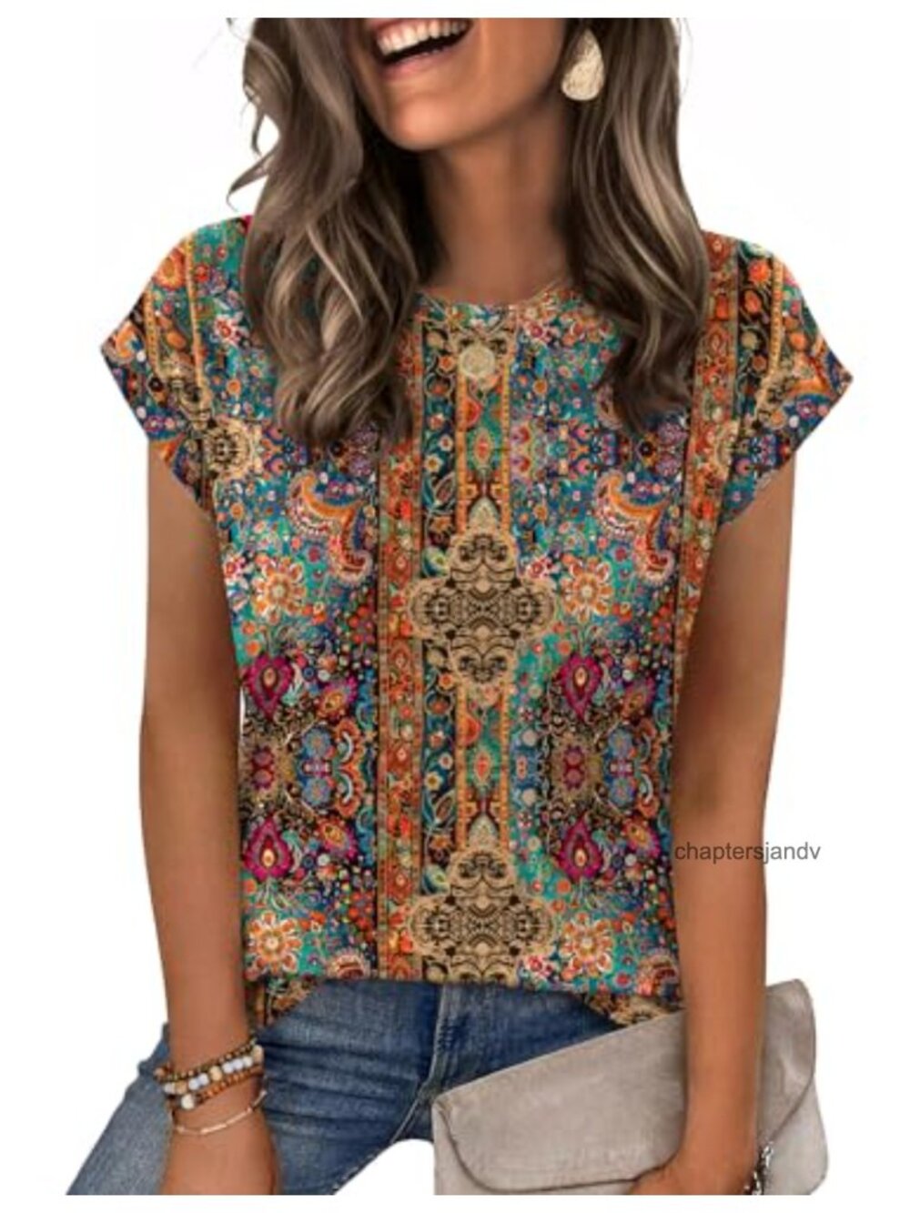 Zeagoo Women's Cap Sleeve Crew Neck T-Shirt Polyester Blend Business Blouse